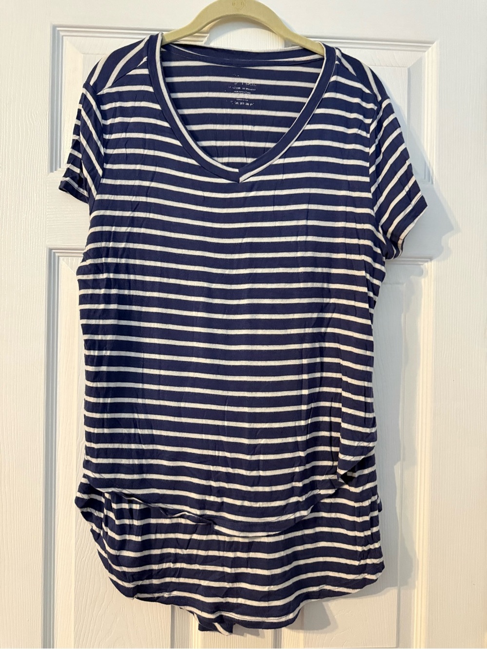 Latched Mama Navy and White Striped V-Neck Tee